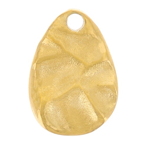Ciondolo a goccia irregolare martellato 10,5x7,5 mm - Acciaio inossidabile 316L Dorato x1