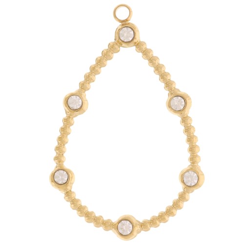 Pendente piccole sfere e ossidi di zirconio 30x20mm in acciaio inox 316L dorato x2