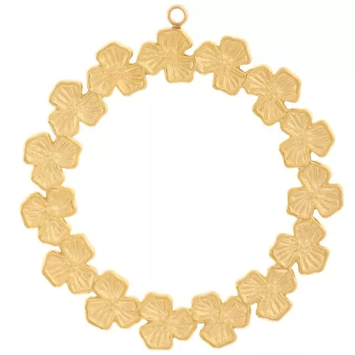 Pendenti corona floreale 36 mm - Acciaio inossidabile 316L dorato x2