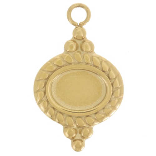 Ciondolo etnico 22x13mm per cabochon 8x6 mm - Acciaio inossidabile 316L dorato x1