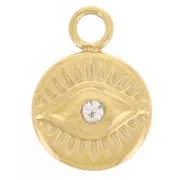 Ciondolo rotondo da 8 mm - occhio - Acciaio inossidabile 316L dorato x1