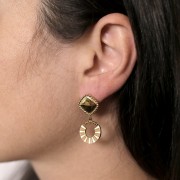 Ciondolo rotondo da 15 mm con resina epossidica Acciaio inox 316L dorato x1