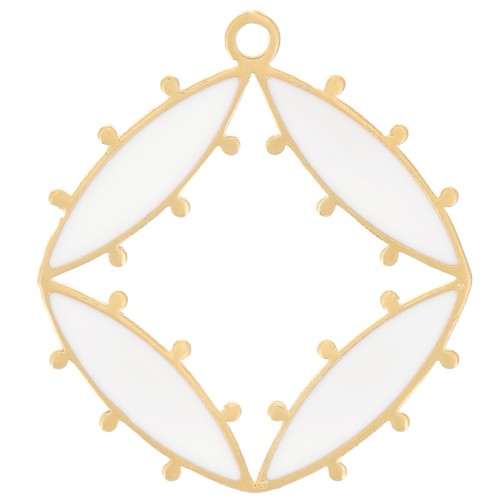 Ciondolo 16x15 mm con resina epossidica - Acciaio ino 316L dorato Bianco