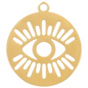 Ciondolo rotondo da 12 mm - Motivo occhio traforato - Acciaio inox 316L dorato x1