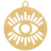 Ciondolo rotondo da 12 mm - Motivo occhio traforato - Acciaio inox 316L dorato x1