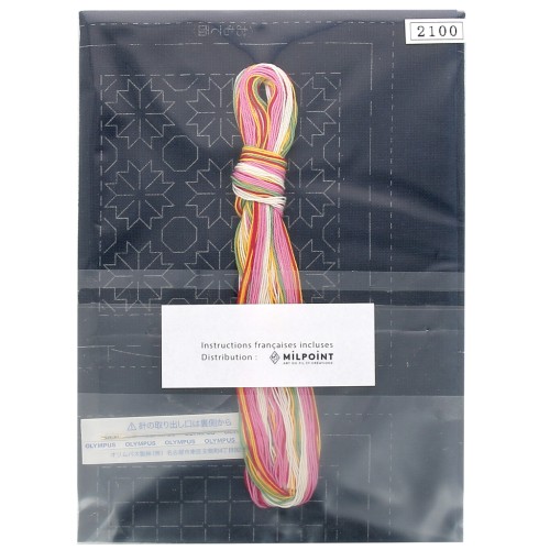 Kit Sashiko - Quadretti 5 x 10 cm - Ricamo giapponese - Blu notte - Multicolore