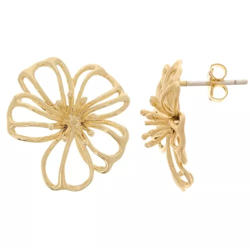 Orecchini A Perno A Forma Di Fiore In Oro Rosa Con Zirconi Per Donna - Gioielli Romantici