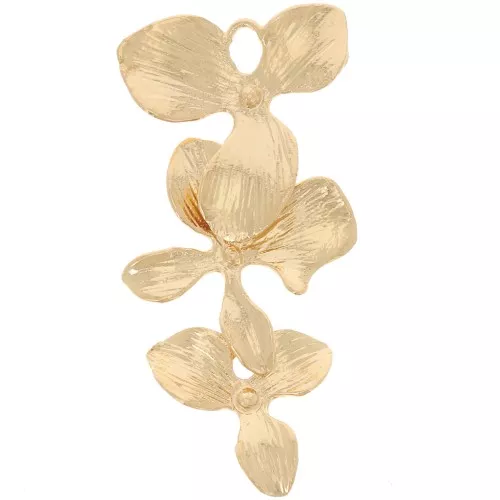 Pendente 3 fiori di orchidea testurizzati 31x15 mm - Dorato in oro fino x1