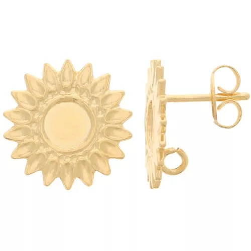 Orecchini perno fiore 15 mm per cabochon 5 mm - Dorato con oro fino x2