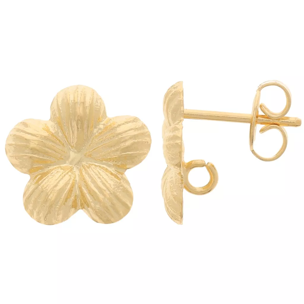 Orecchini perno fiore da 13 mm con cerchio aperto - dorato oro fino x2