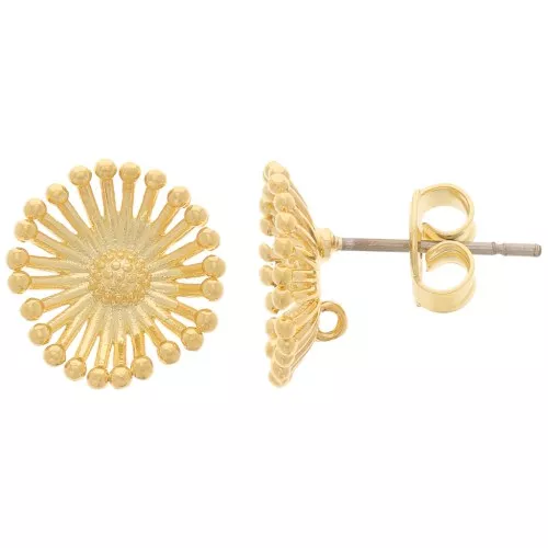 Orecchini perno fiore da 12 mm con cerchio chiuso - Dorato oro fino x2