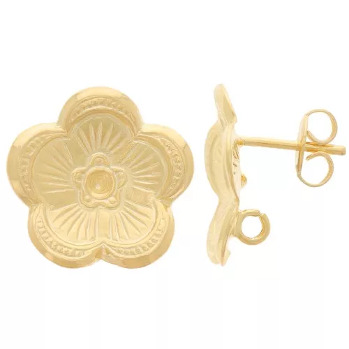 Orecchini perno fiore da 17 mm per cabochon da 2 mm - Dorato oro fino x2