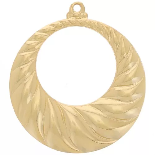 Pendente tondo scavato e curvo da 34mm effetto intrecciato - Dorato oro fino x1