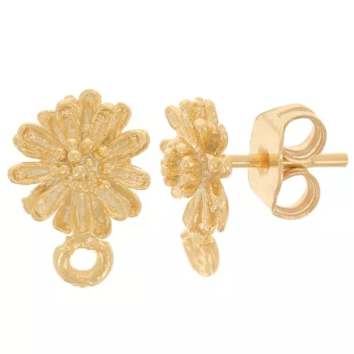 Orecchini perno fiore a margherita 8,5mm con anello chiuso -Dorato con oro fino x2