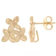 Orecchini perno “Trio di fiori” 13 mm, dorati con oro fino x2