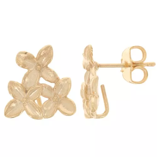 Orecchini perno “Trio di fiori” 13 mm, dorati con oro fino x2