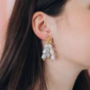 Orecchini perno tre fiori 13,2 mm Dorate con oro fino x2