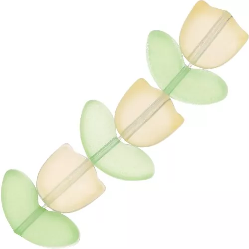 Set di 6 perle Tulipano in vetro - 14 mm - Fiore giallo - Verde