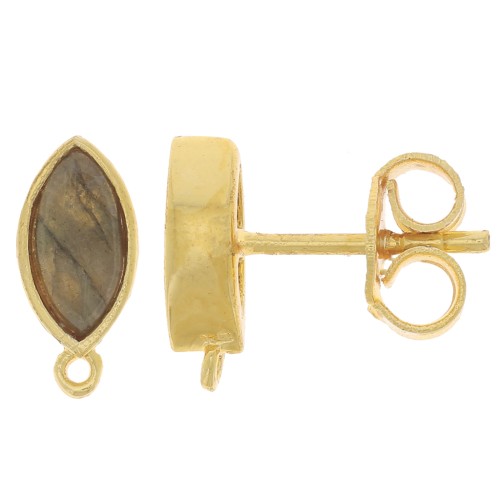 Orecchini perno navetta 11x5 mm - dorato - Labradorite x2