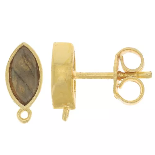 Orecchini perno navetta 11x5 mm - dorato - Labradorite x2
