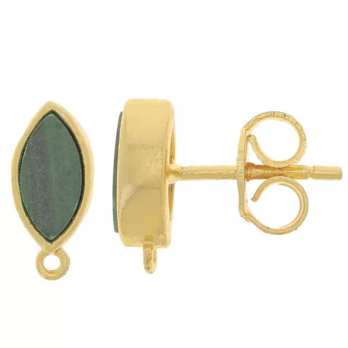 Orecchini perno navetta 11x5 mm - dorato - Malachite x2
