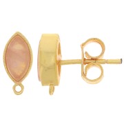 Orecchini perno navetta 11x5 mm - dorato- Quarzo rosa x2