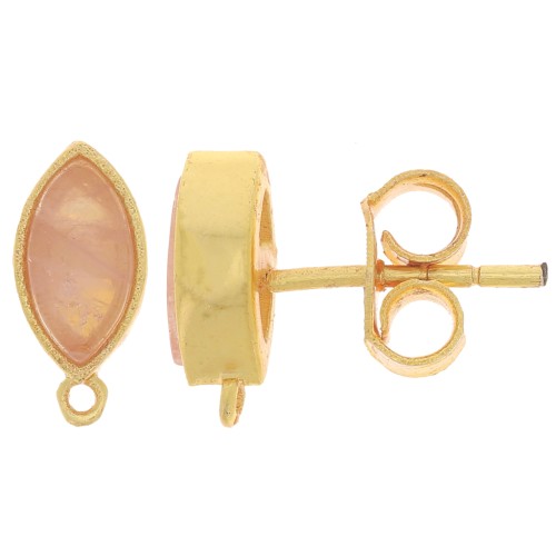 Orecchini perno navetta 11x5 mm - dorato- Quarzo rosa x2