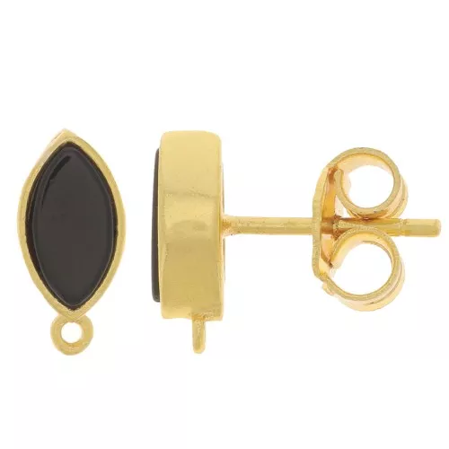 Orecchini perno navetta 11x5 mm - dorato - Onice nero x2