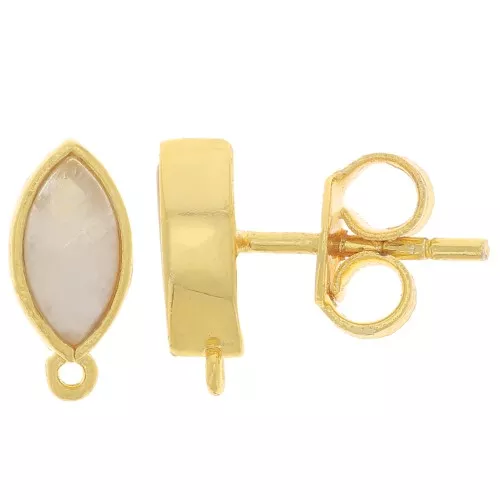 Orecchini perno navetta 11x5 mm - dorato - Pietra di luna x2