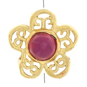 Perla floreale in filigrana da 8 mm con imitazione di pietra preziosa - Oro - Rubino x1