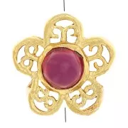 Perla floreale in filigrana da 8 mm con imitazione di pietra preziosa - Oro - Rubino x1