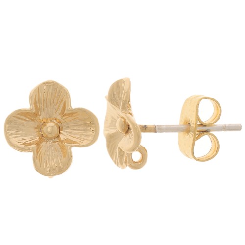 Orecchini perno fiore da 9 mm con cerchio aperto - dorato con oro fino x2