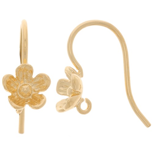 Ganci per orecchie a fiore da 14 mm con anello aperto - Dorati con oro fino x2