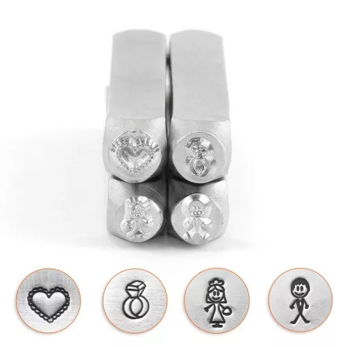 Set di 4 punzoni per goffratura ImpressArt - 7 e 6 mm - Matrimonio x1