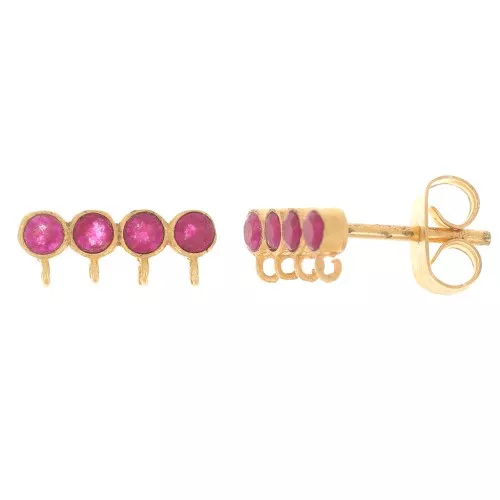Orecchini perno 4 file di gemme 4x11,5 mm - Dorato in oro fino - Giada rosa x2