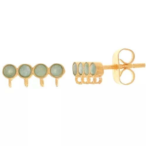 Orecchini perno 4 file 4x11,5 mm - Dorato in oro fino - Amazzonite x2