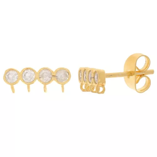 Orecchini perno 4 file 4x11,5 mm di ossidi di zirconio - Placcato oro 3 micron x2