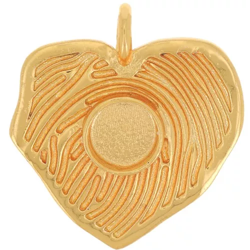Pendente a cuore irregolare lavorato 22x20 mm per cabochon da 6 mm - dorato x1