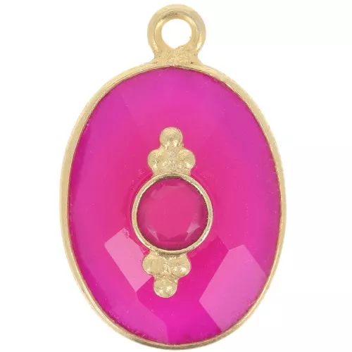 Pendente ovale sfaccettato 20x13 mm con castone - oro fino - Calcedonio rosa x1