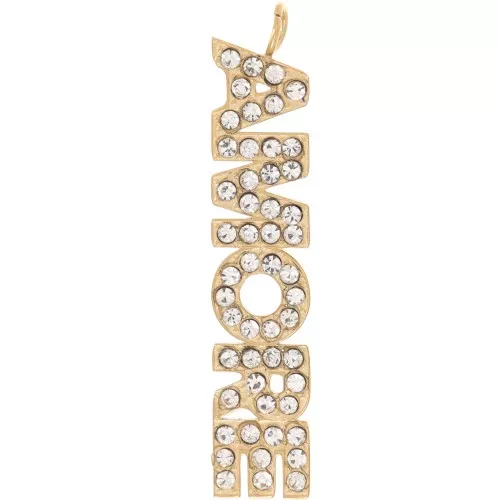 Pendente Amore con ossidi di zirconio 35x7 mm -Acciaio inossidabile 316L dorato x1
