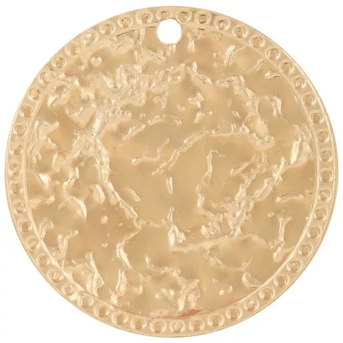 Pendenti rotondi martellati da 30mm con piccole sfere-Acciaio inox304L dorato x2