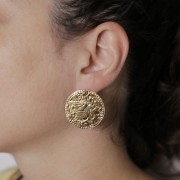 Pendenti rotondi martellati da 30mm con piccole sfere-Acciaio inox304L dorato x2