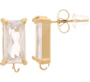 Orecchini rettangolari e ossido di zirconio 16x8 mm - Acciaio inox dorato 304L x2