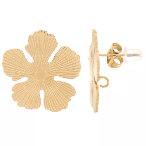 Orecchini a fiore 20 mm per cabochon da 3 mm - Acciaio inossidabile dorato 304L x2
