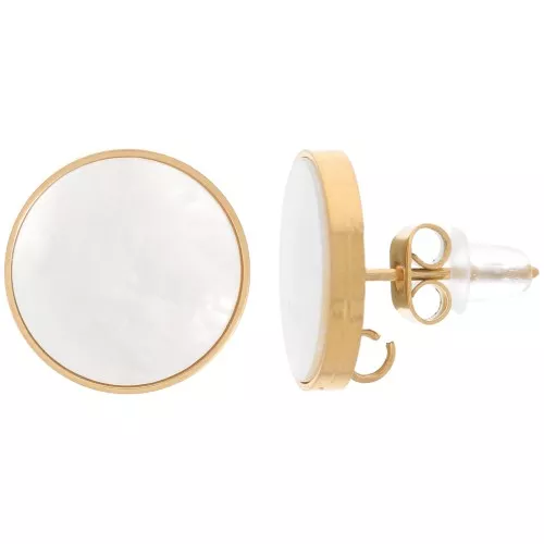 Orecchini tondi da 13 mm con madreperla e anello aperto - Acciaio 316L dorato x2