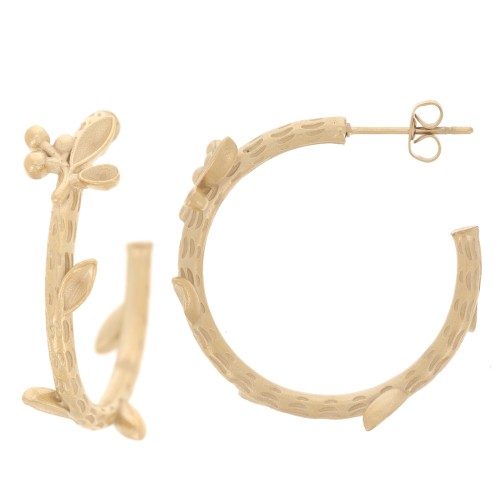 Orecchini aperti 27 mm con piccole foglie - Acciaio inox 304L dorato x2