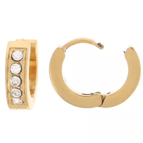 Orecchini tondi creoli da 13 mm con ossido di zirconio - Acciaio inossidabile 304L Gold x2