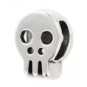 Passante teschio 12,5x10 mm per laccetto Placcatura argento antico x1