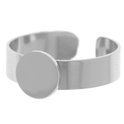 Anello regolabile per cabochon fondo piatto 8 mm - Acciaio inoss. 316L x1