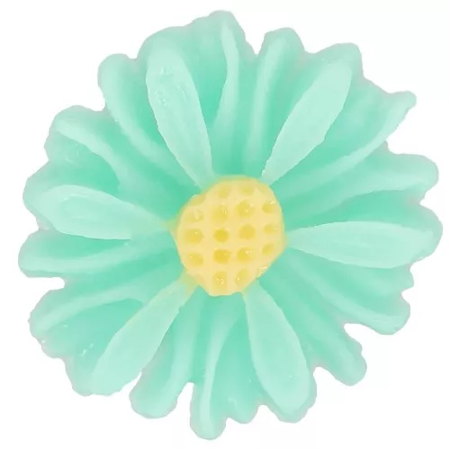 Cabochon fiore di resina 13 mm - Turchese - Giallo x1